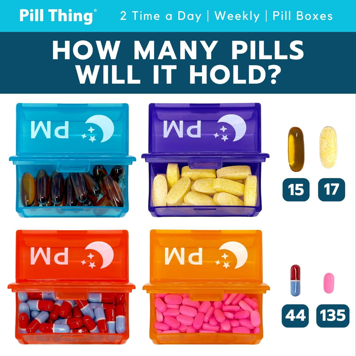 2 Times a Day, 7 Day Large Weekly Pill Organizer with Holder Tray, Vitamin, Medicine Box, Multicolor