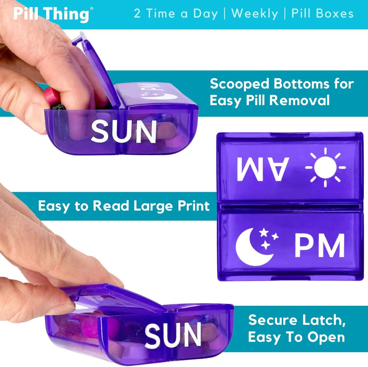 2 Times a Day, 7 Day Large Weekly Pill Organizer with Holder Tray, Vitamin, Medicine Box, Multicolor