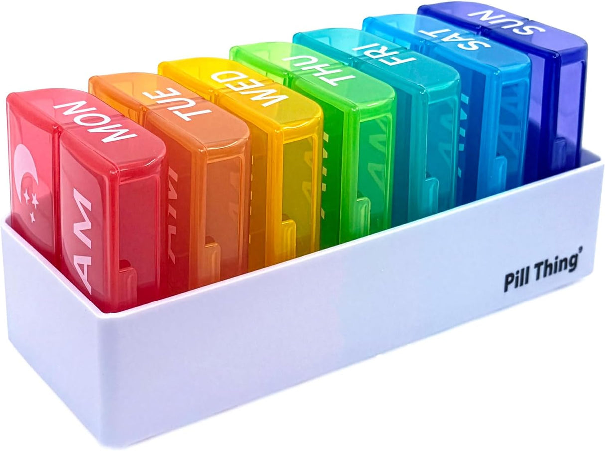 2 Times a Day, 7 Day Large Weekly Pill Organizer with Holder Tray, Vitamin, Medicine Box, Multicolor