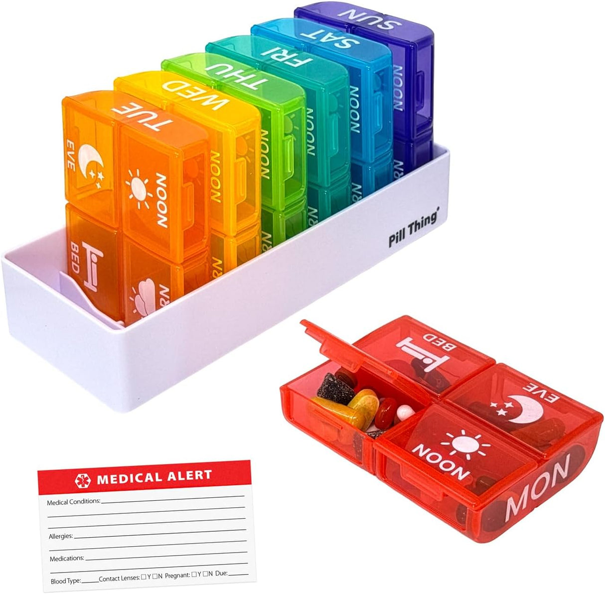 4 Times a Day, 7 Day Large Weekly Pill Organizer with Holder Tray, Vitamin, Medicine Box, Multicolor