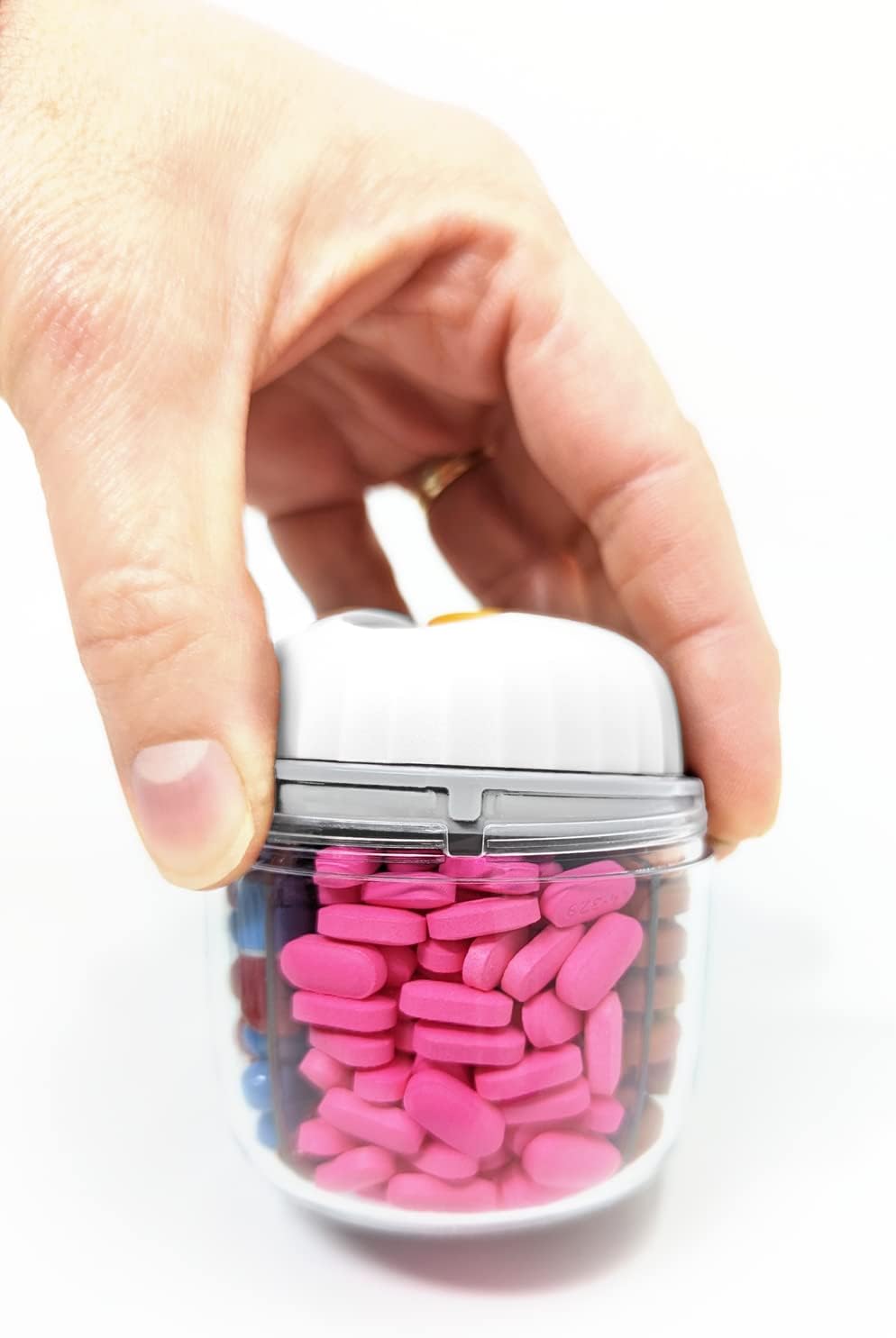 Mini/Mini Junior Pill Dispenser Organizer Bottle, Daily Travel Medication Box with Secure Closure