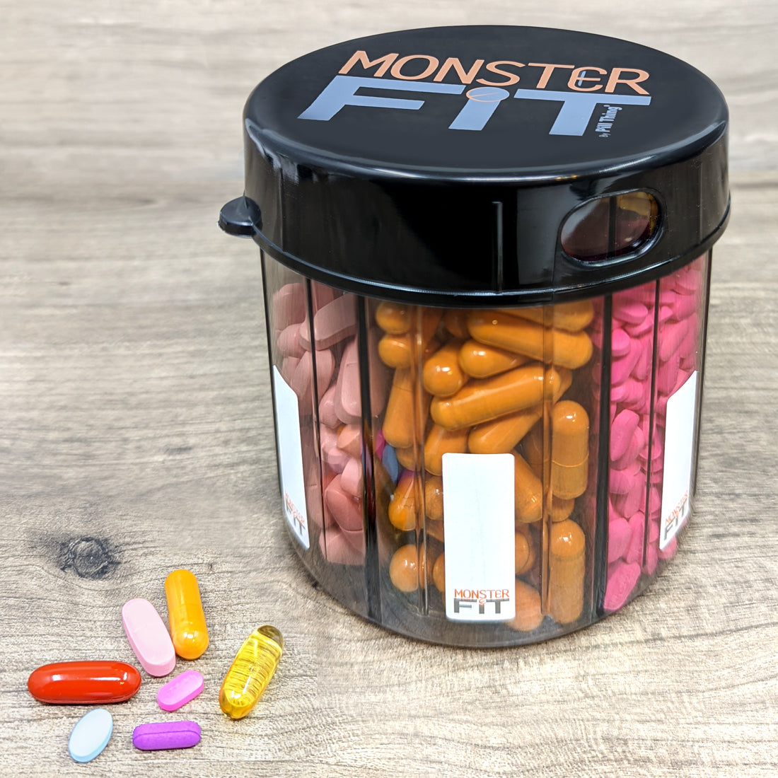 Monster Pill Dispenser with Compartment Labels