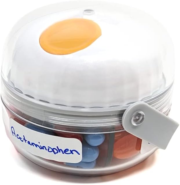 Mini/Mini Junior Pill Dispenser Organizer Bottle, Daily Travel Medication Box with Secure Closure