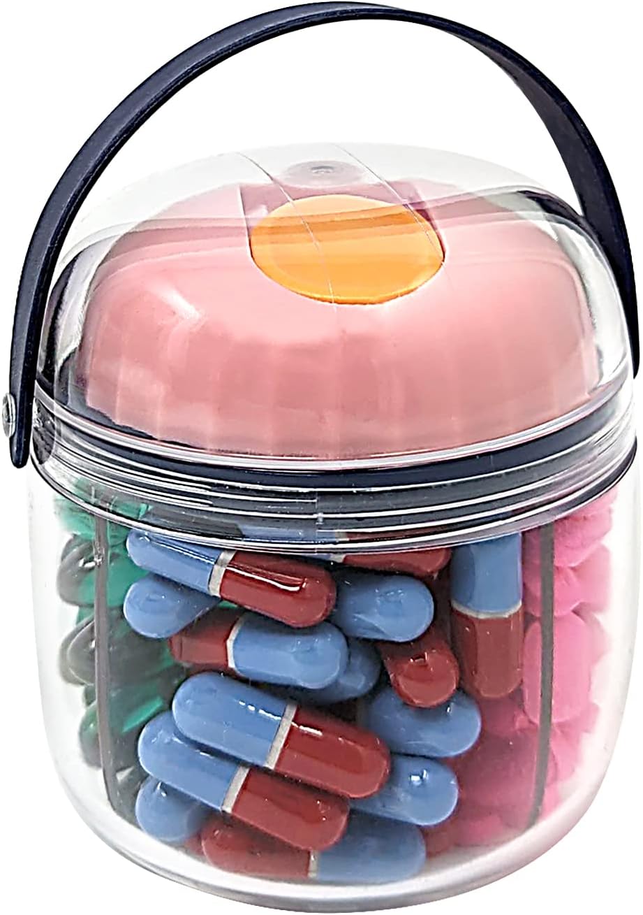 Mini/Mini Junior Pill Dispenser Organizer Bottle, Daily Travel Medication Box with Secure Closure