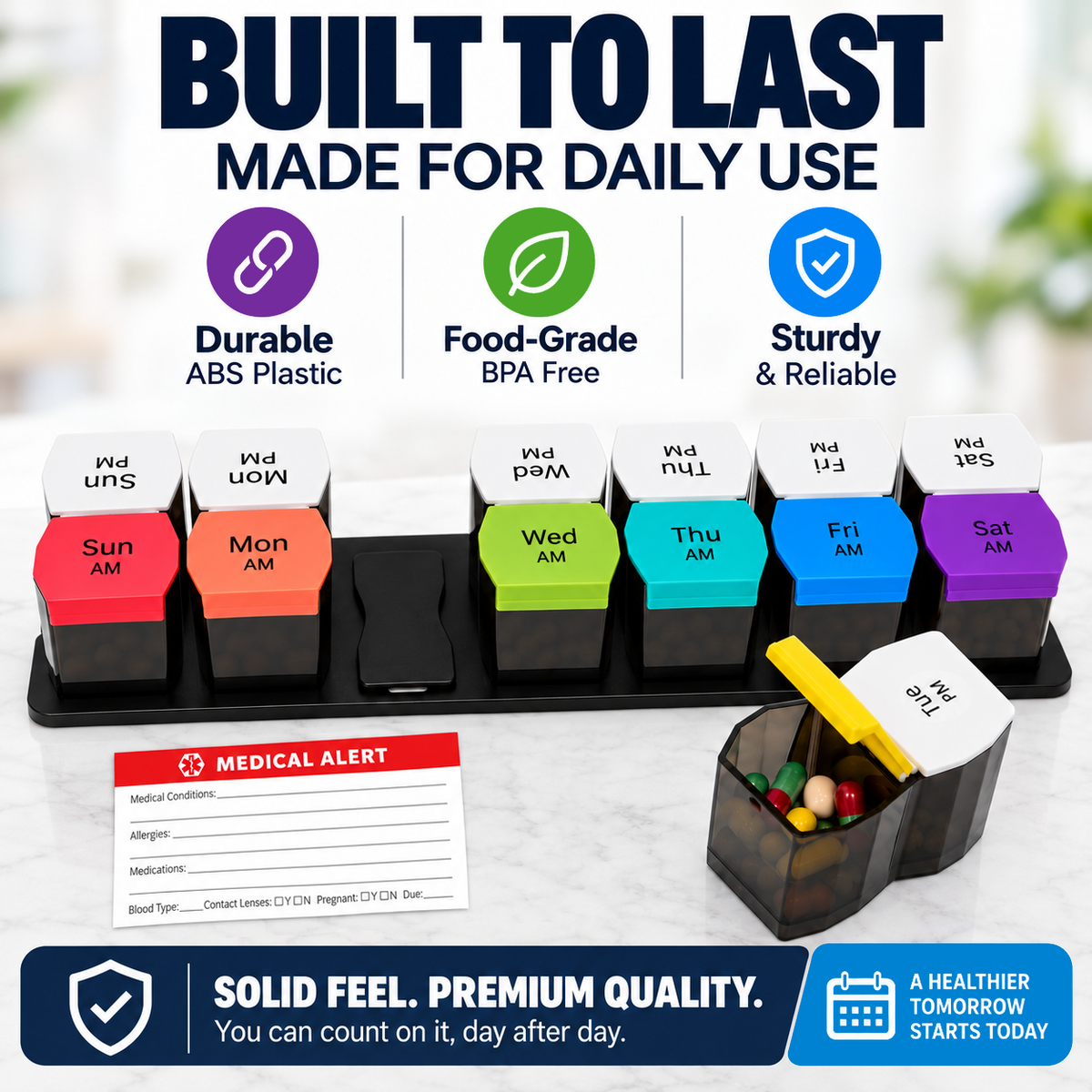 Extra Large Weekly AM/PM Pill Organizer – 7 Removable Daily Pill Boxes