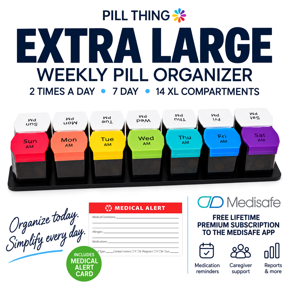 Extra Large Weekly AM/PM Pill Organizer – 7 Removable Daily Pill Boxes