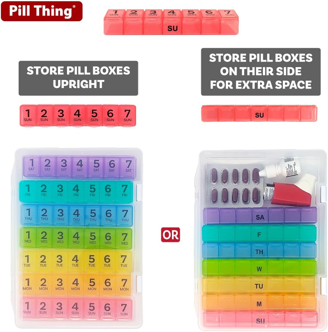 7 Times a Day Weekly Pill Box Organizer Case, Secure 7X Pillbox with Medication Schedule
