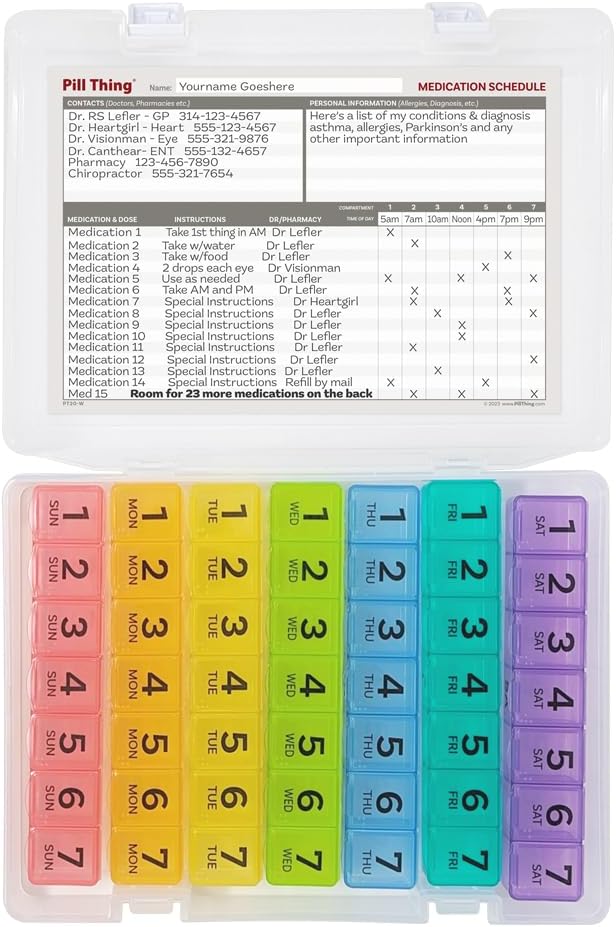 7 Times a Day Weekly Pill Box Organizer Case, Secure 7X Pillbox with Medication Schedule