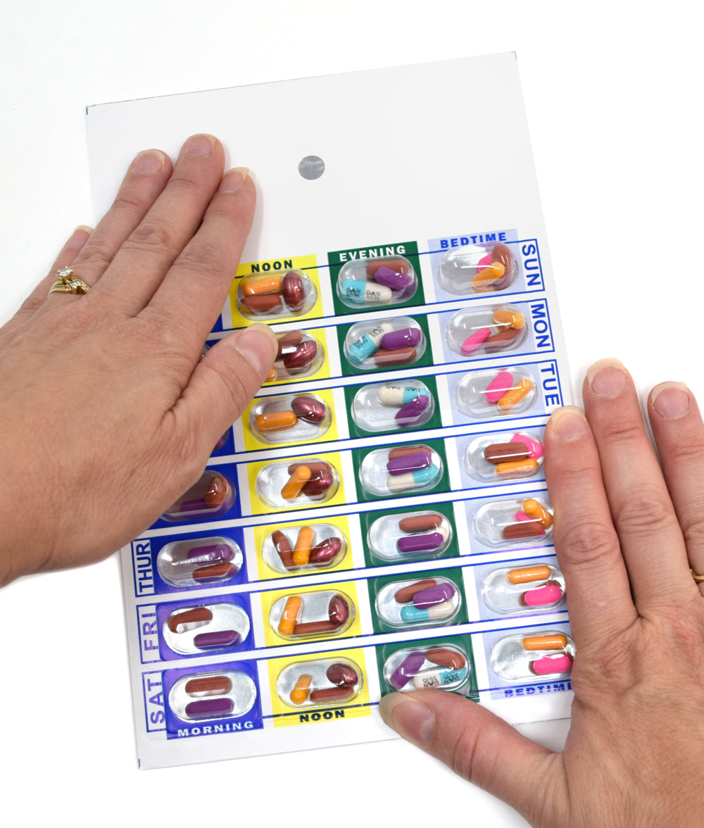 Weekly, 4 Time a Day, Cold Seal Medication Blister Cards - Book Fold