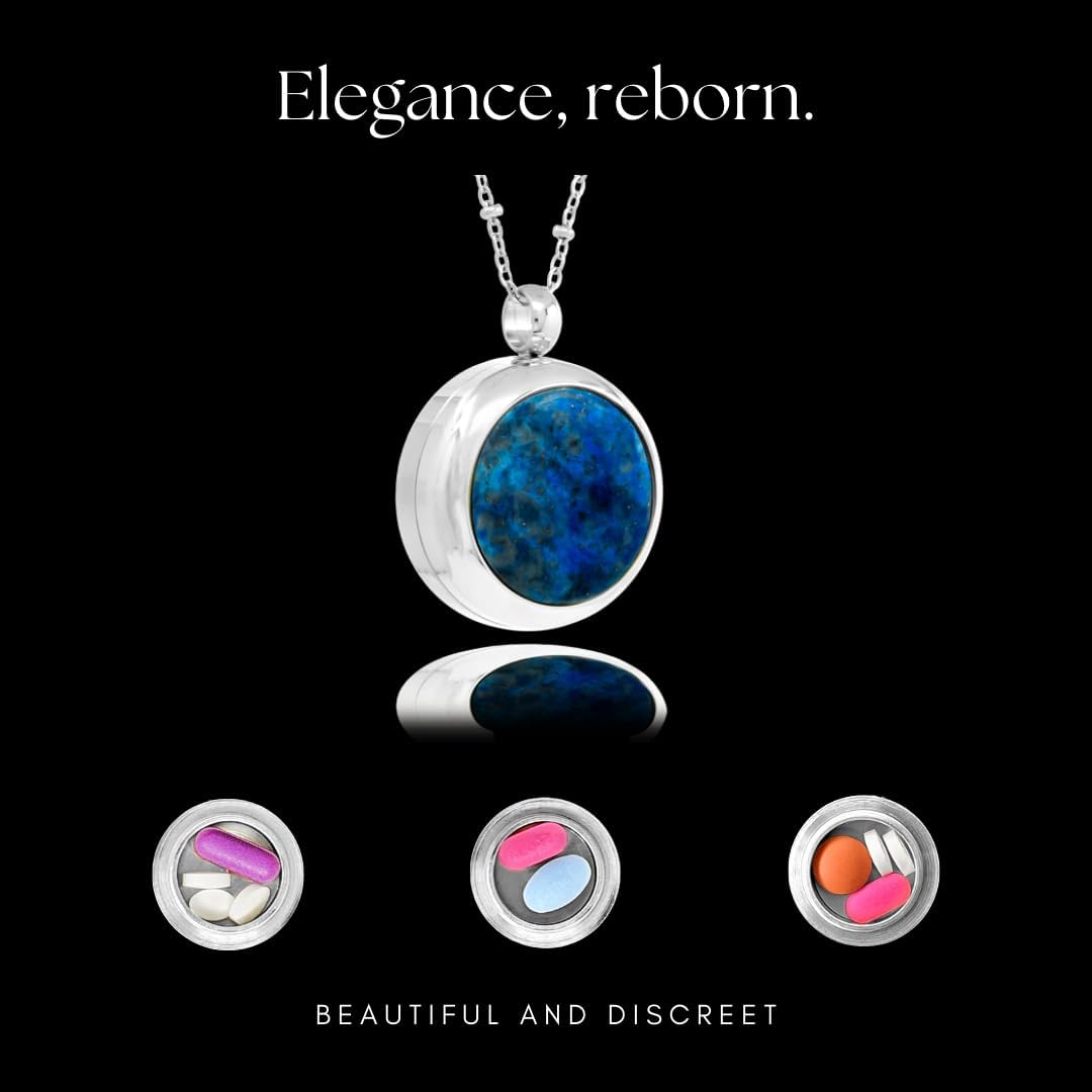 Round Silver with Lapis Pill Locket Necklace O-ring Seal - 25mm