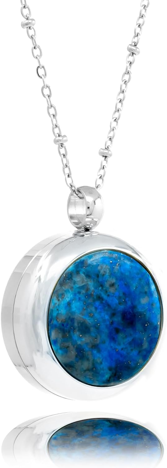 Round Silver with Lapis Pill Locket Necklace O-ring Seal - 25mm