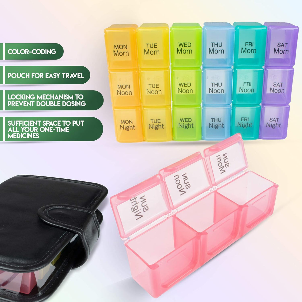 Pill Organizer 3 Times A Day Pill Box with Travel Case