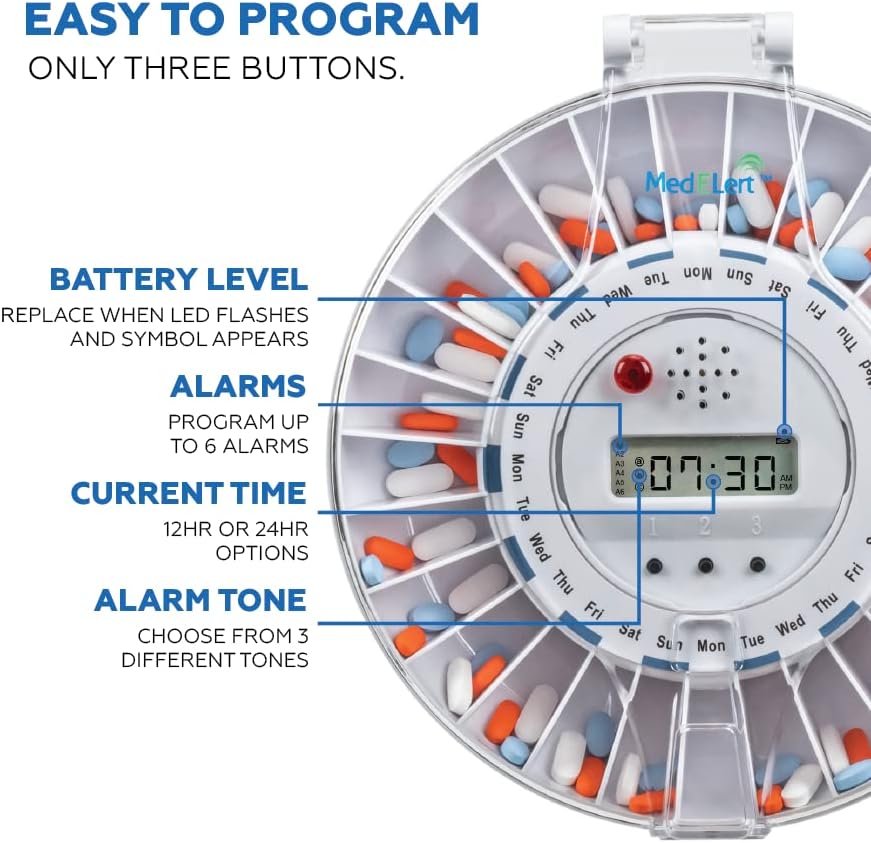 Medication Dispenser with Automatic Lock Box 28 Sealed Pill Compartments (Clear Lid)