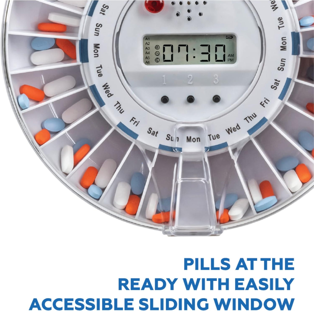 Medication Dispenser with Automatic Lock Box 28 Sealed Pill Compartments (Clear Lid)