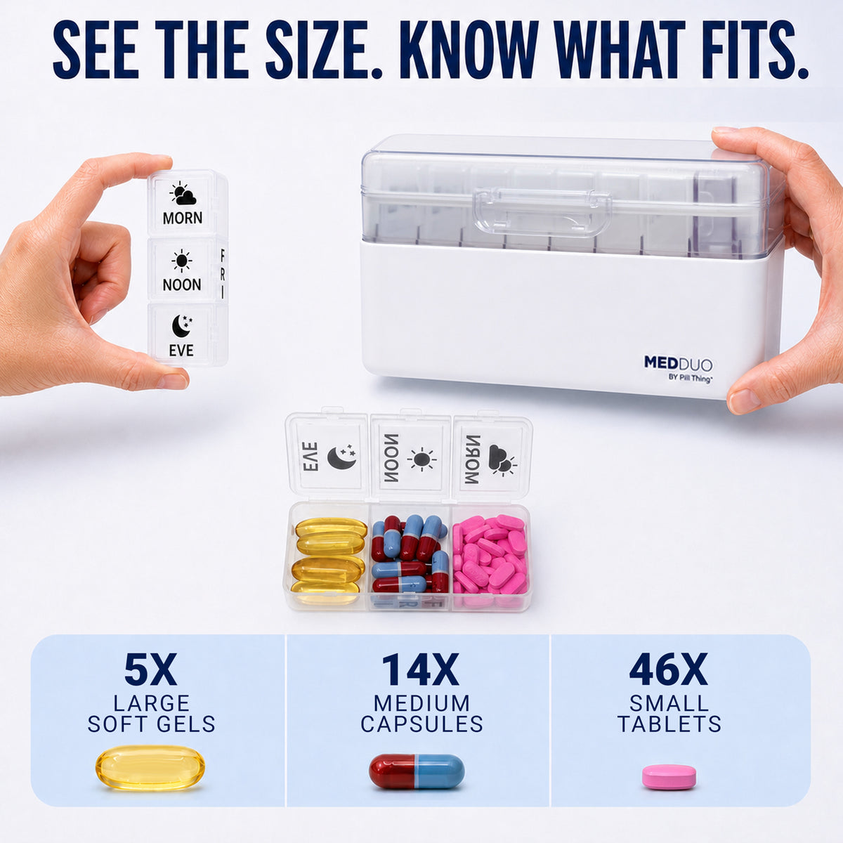 MedDuo Weekly Pill Organizer & Medication Storage System