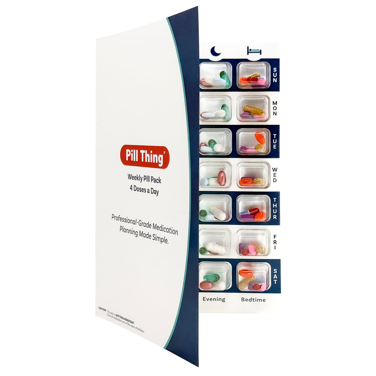 4 Time a Day Weekly XL Cold Seal Pill Blister Cards - Two Piece Tri-Fold Booklet - 6 Pack