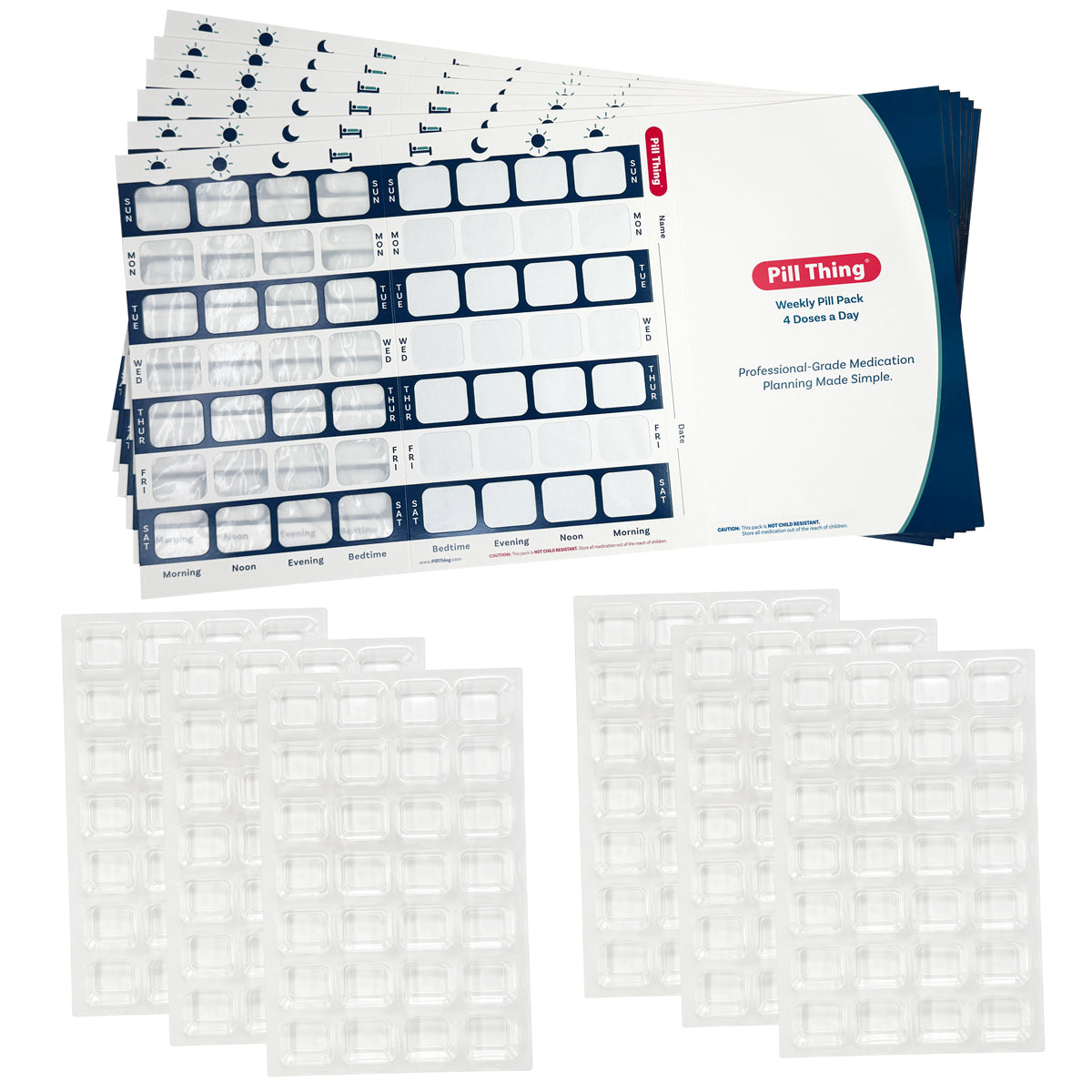 Weekly XL, 4 Time a Day, Cold Seal Medication Blister Cards - Tri-Fold Booklet