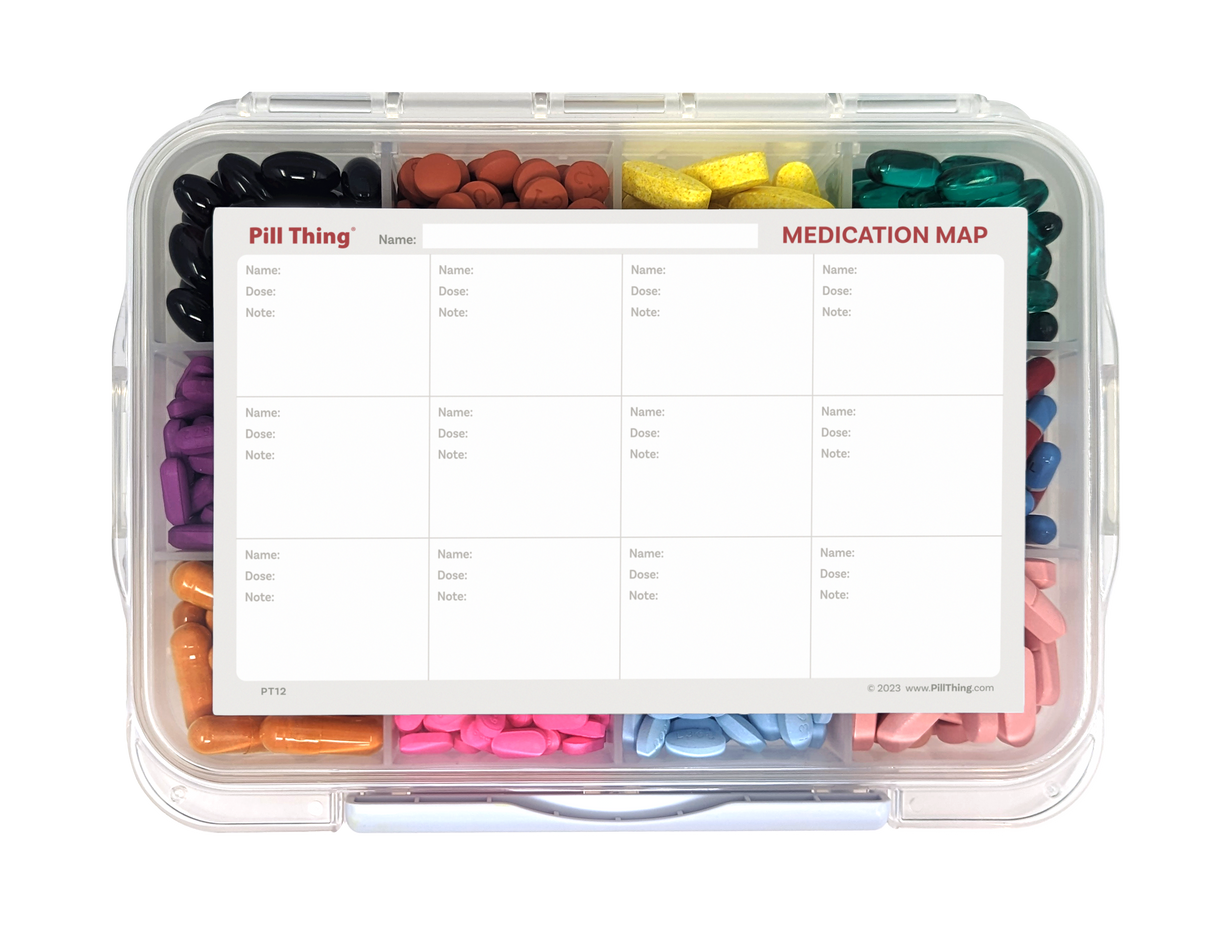 12 Compartment Large Pill Case with Airtight, Waterproof Seal, Medication Map Included (Multiple Colors)