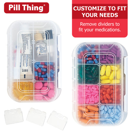 8 Compartment Large Pill Case with Airtight, Waterproof Seal, Medication Map Included