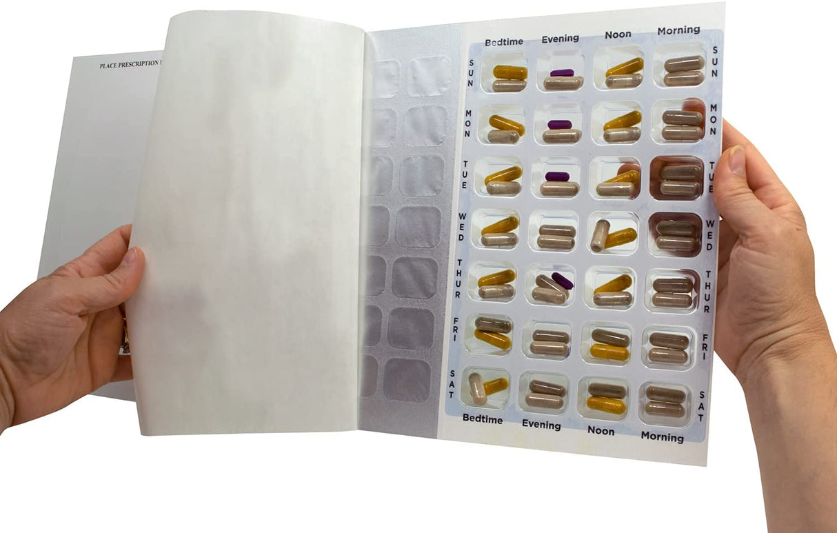 Weekly XL, 4 Time a Day, Cold Seal Medication Blister Cards - Tri-Fold Booklet
