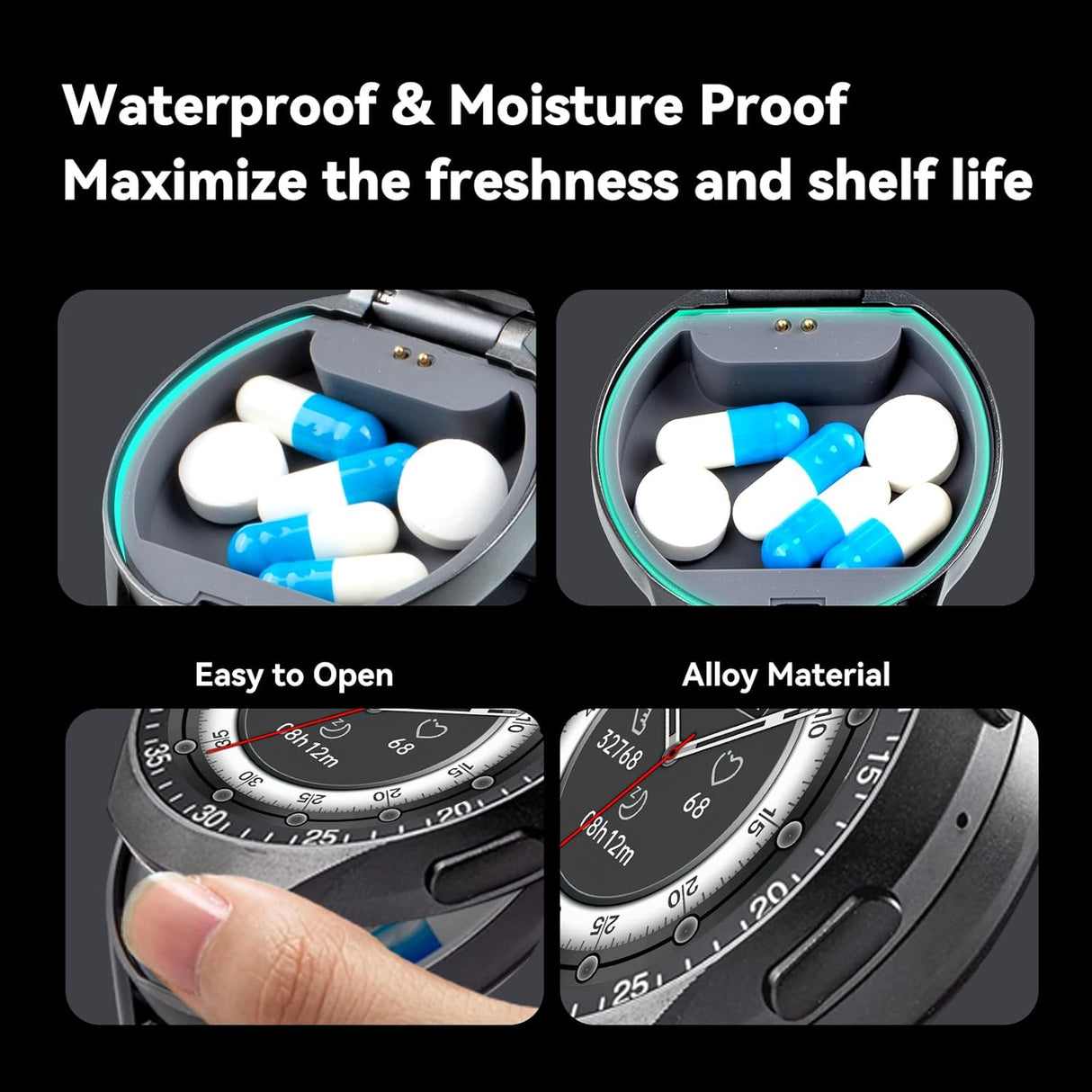 2-in-1 Smart Watch with Pill Storage Box for Emergency Medications, Vitamins, Fish Oil - Bluetooth, Waterproof, 120+ Sport Modes, Extended Battery Life (Gray)