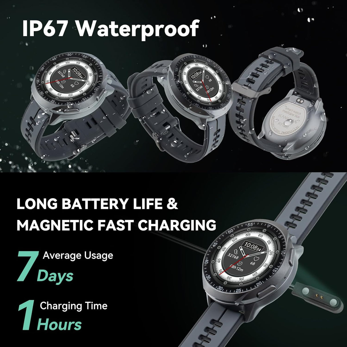 2-in-1 Smart Watch with Pill Storage Box for Emergency Medications, Vitamins, Fish Oil - Bluetooth, Waterproof, 120+ Sport Modes, Extended Battery Life (Gray)