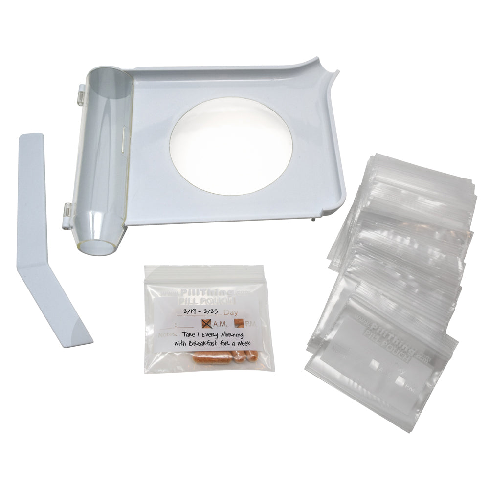 Pill Counting and Sorting Tray Kit with 100 Pill Pouches