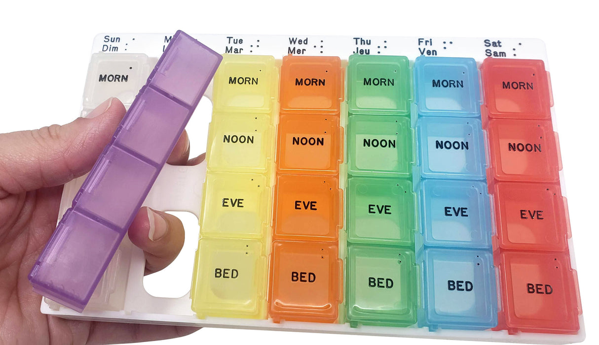 Medium Color-Coded Weekly Med Planner, 4-Compartment