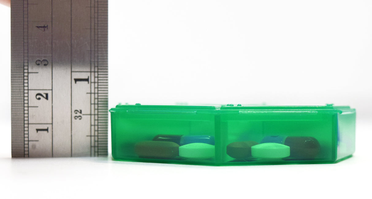 Seven-Sided Pill Organizer 3 Pack of Small,  Blue, Green & Purple with Bonus Medical Alert Card