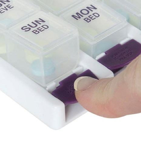 Push-Button One-Day-At-A-Time Pill Organizer