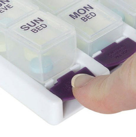 Push-Button One-Day-At-A-Time Pill Organizer
