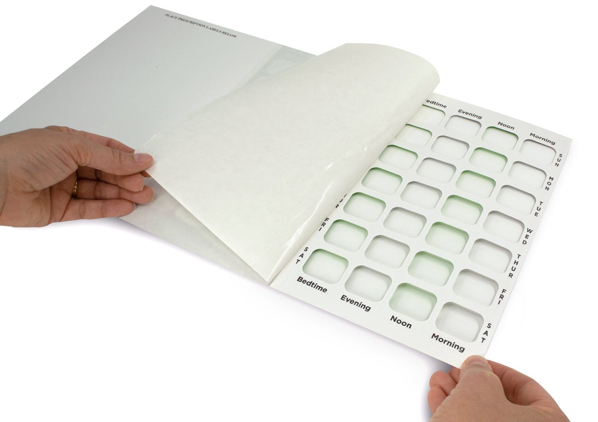 4 Times a Day Weekly XL Cold Seal Pharmacy Blister Pack System Cards for Pills -Two Piece Card and Blister Tray Tri-Fold Booklet, Easy to Assemble