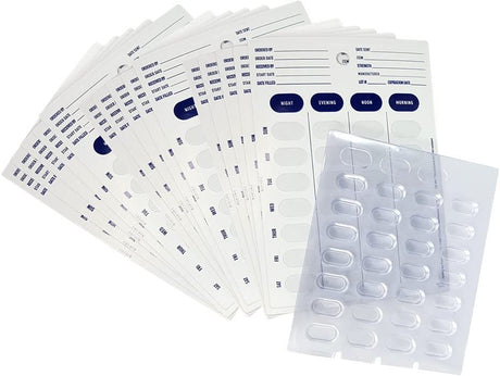 Weekly or Monthly, Medication Blister Pack Refill Set Cold Seal - Includes Blister Trays & Cold-Seal Cards - Large or Extra Large Blisters (50 or 100 Pack)