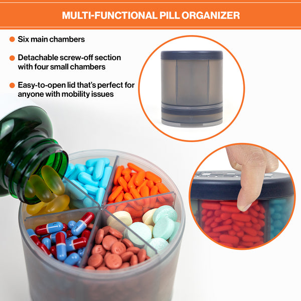 Monster Jr Supplement Pill Dispenser - Holds Small Medium Medication  Vitamins and Easily Dispense from One Container Includes Compartment Labels  ( 1