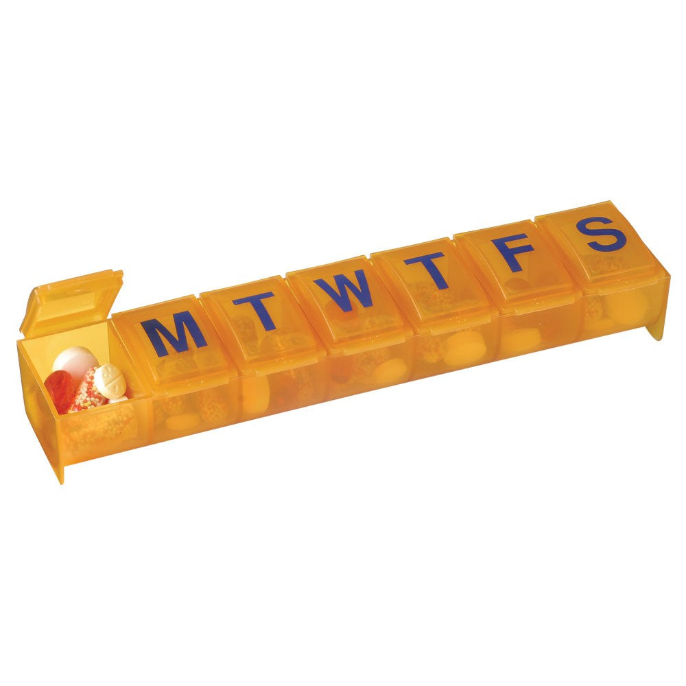 7 day Amber pill box organizer - amber color will protect your pills from UV in this large weekly pill case