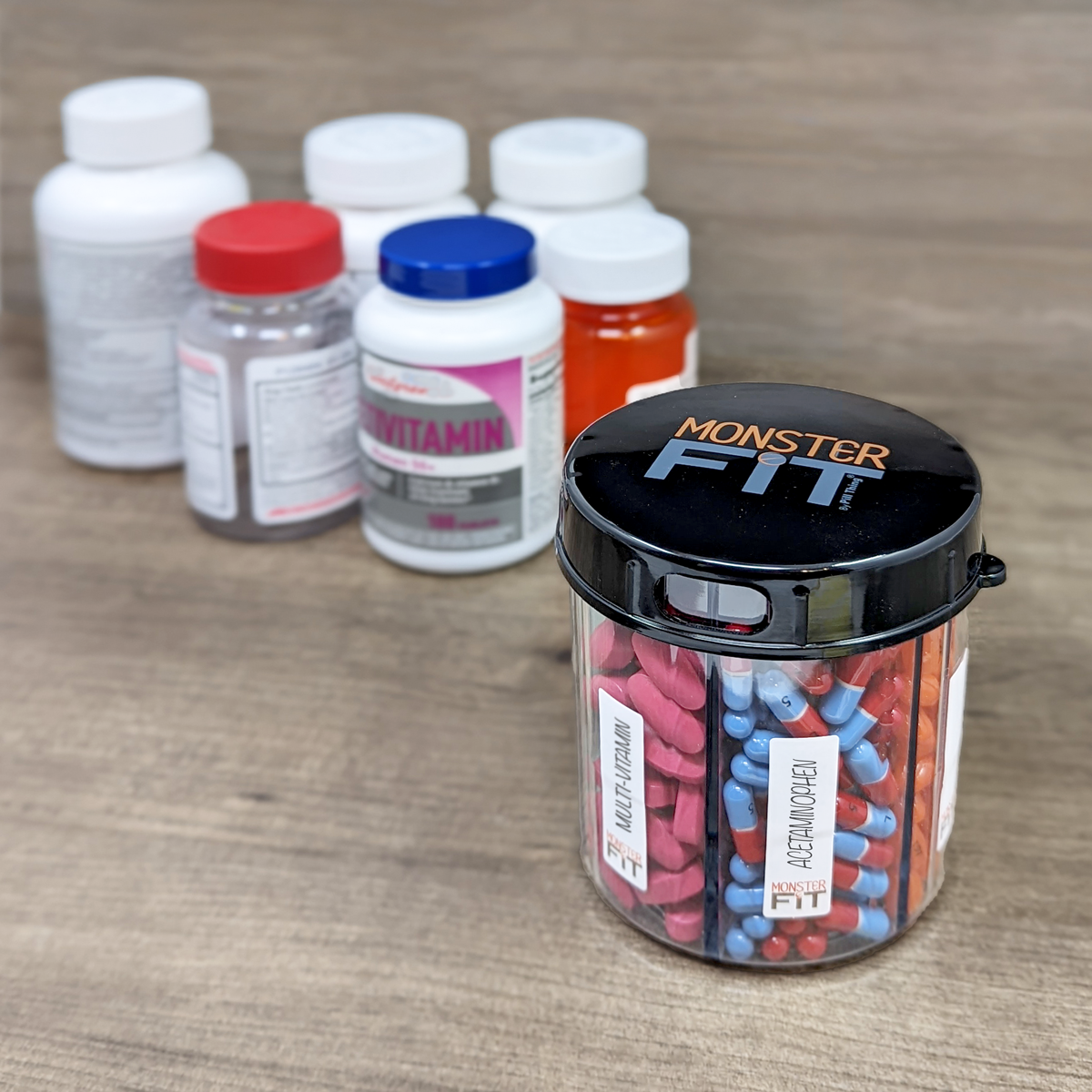 Monster Jr Pill Dispenser with Compartment Labels