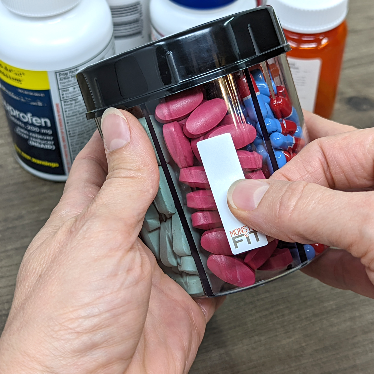 Monster Jr Pill Dispenser with Compartment Labels