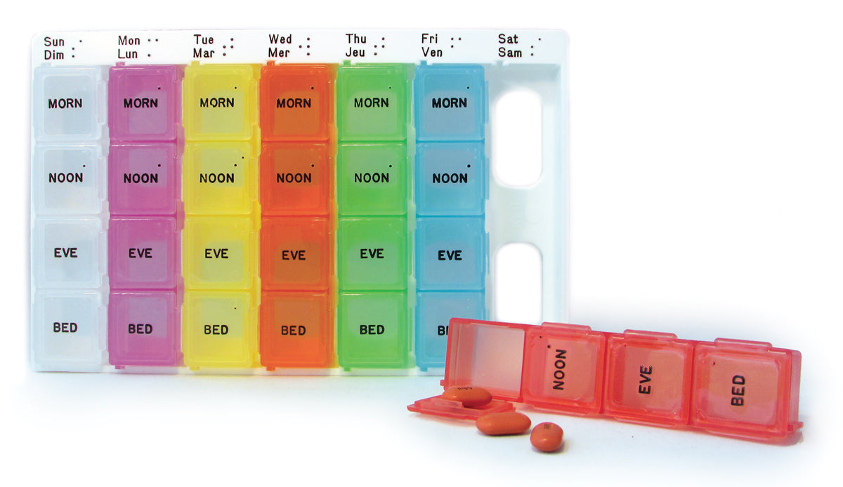 Medium Color-Coded Weekly Med Planner, 4-Compartment - Item 343