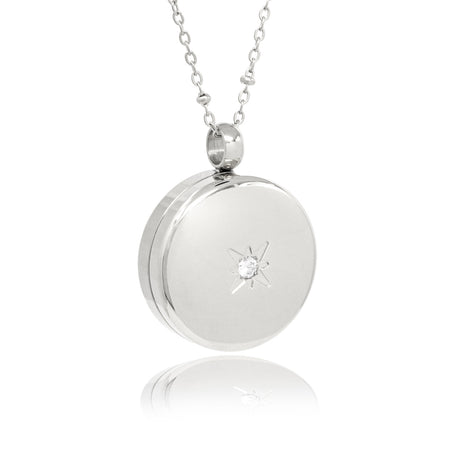 Round Silver with Cubic Zirconia Pill Locket Necklace O-ring Seal - 25mm
