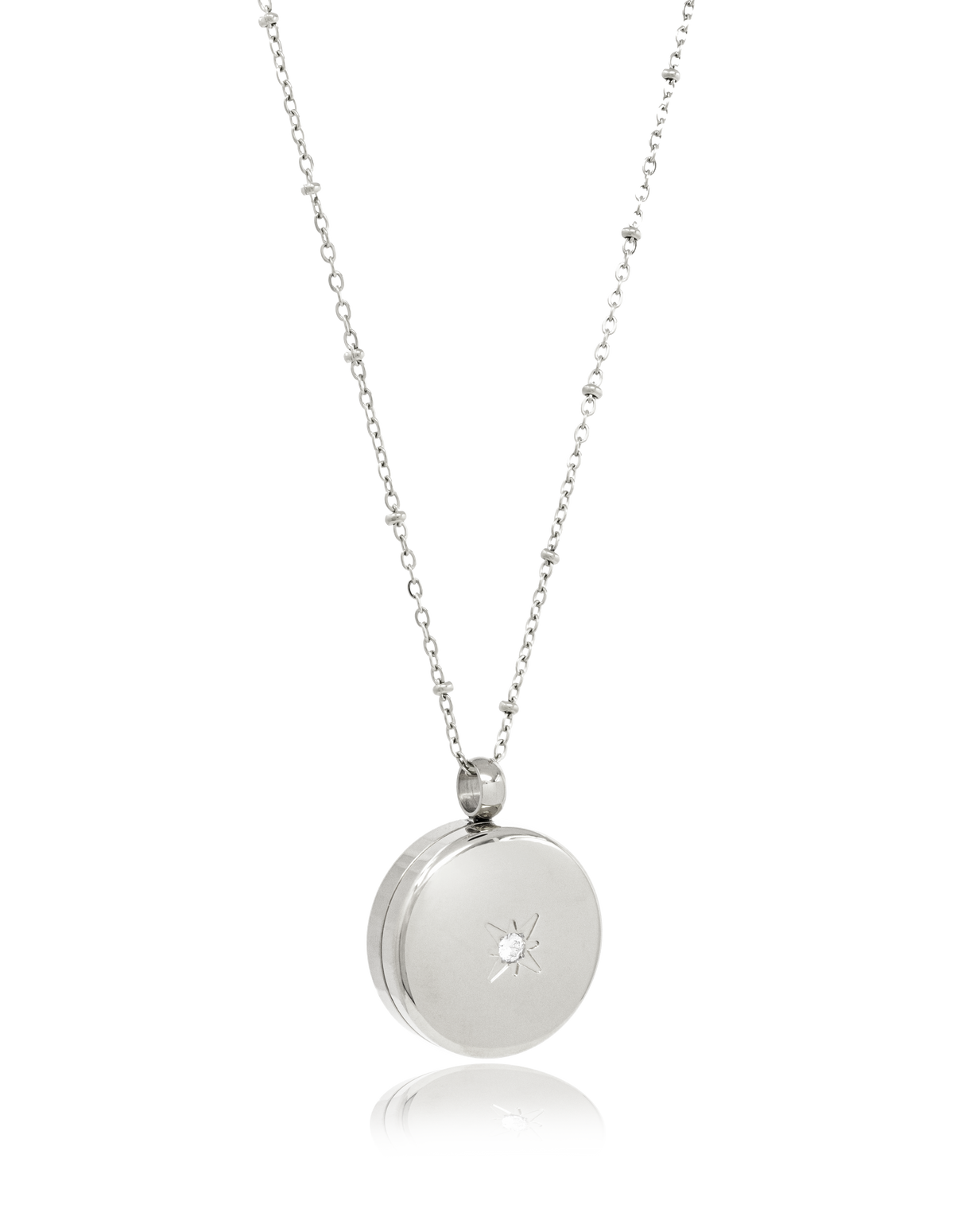 Round Silver with Cubic Zirconia Pill Locket Necklace O-ring Seal - 25mm