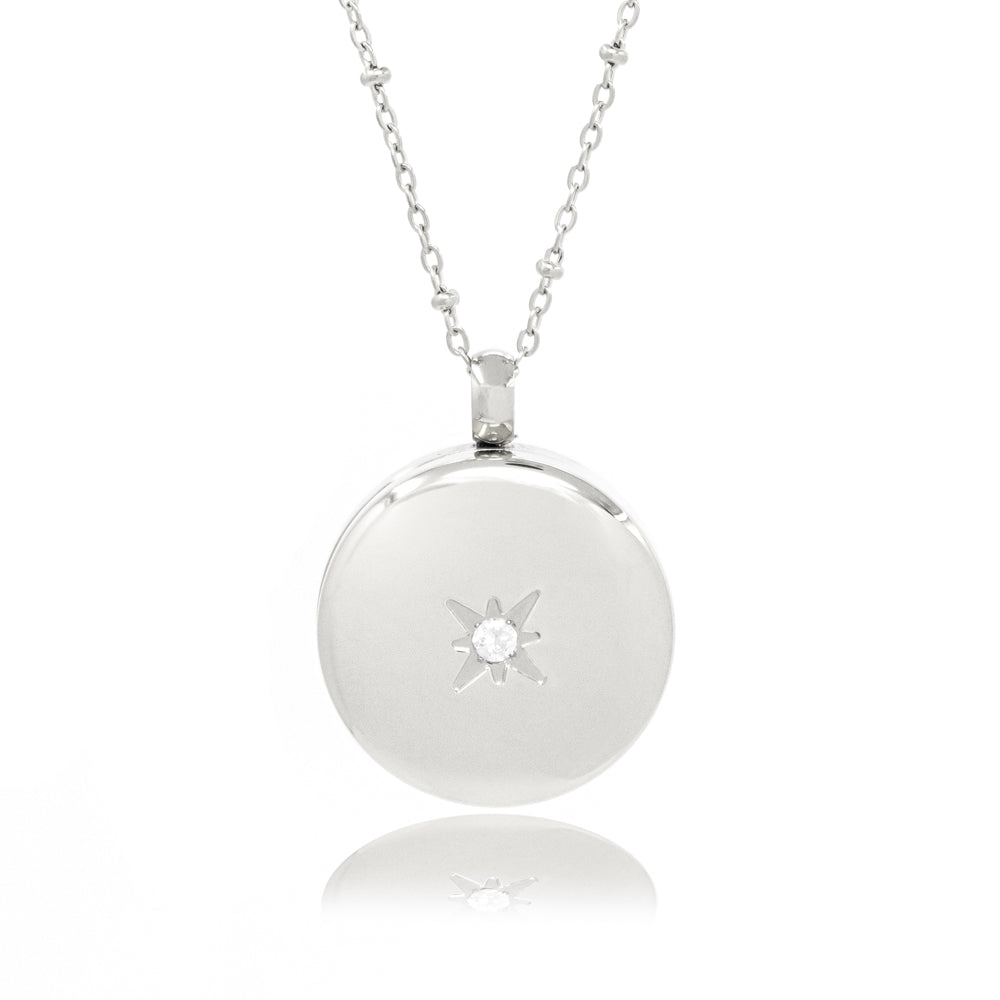Round Silver with Cubic Zirconia Pill Locket Necklace O-ring Seal - 25mm