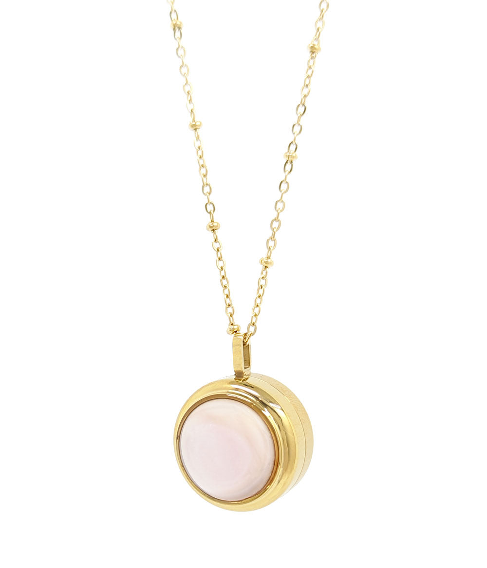 Round Mother of Pearl Pill Locket Necklace