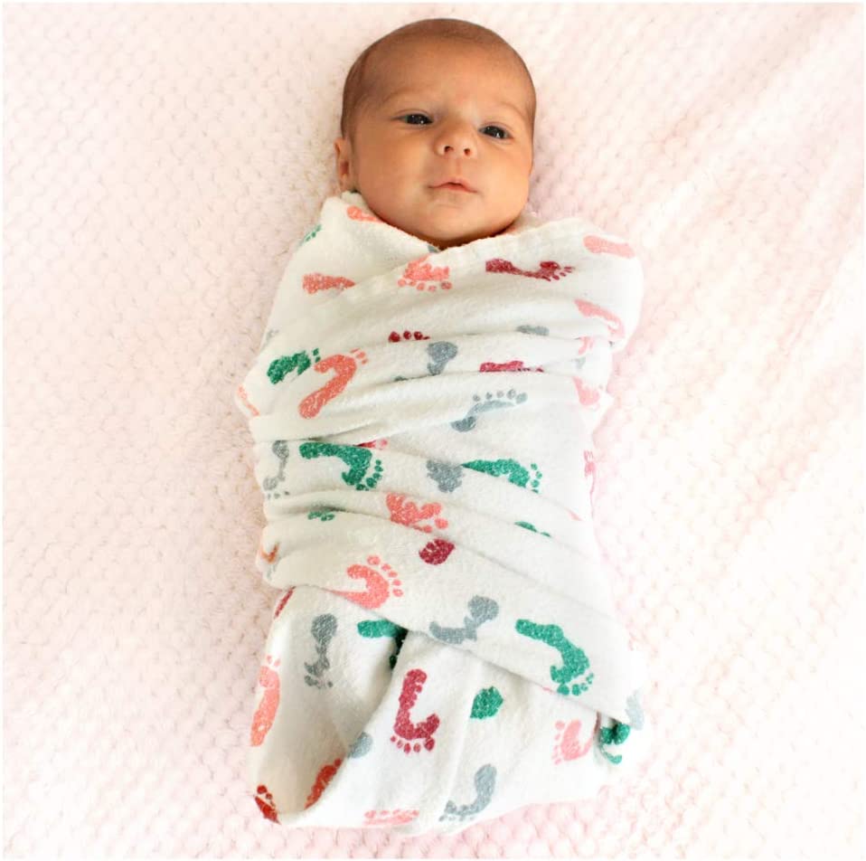 Baby Hospital Receiving Swaddle Blankets for Newborn Babies - Original Baby Footprint Design Breathable 100% Cotton - Durable Hospital Quality - Generous Size