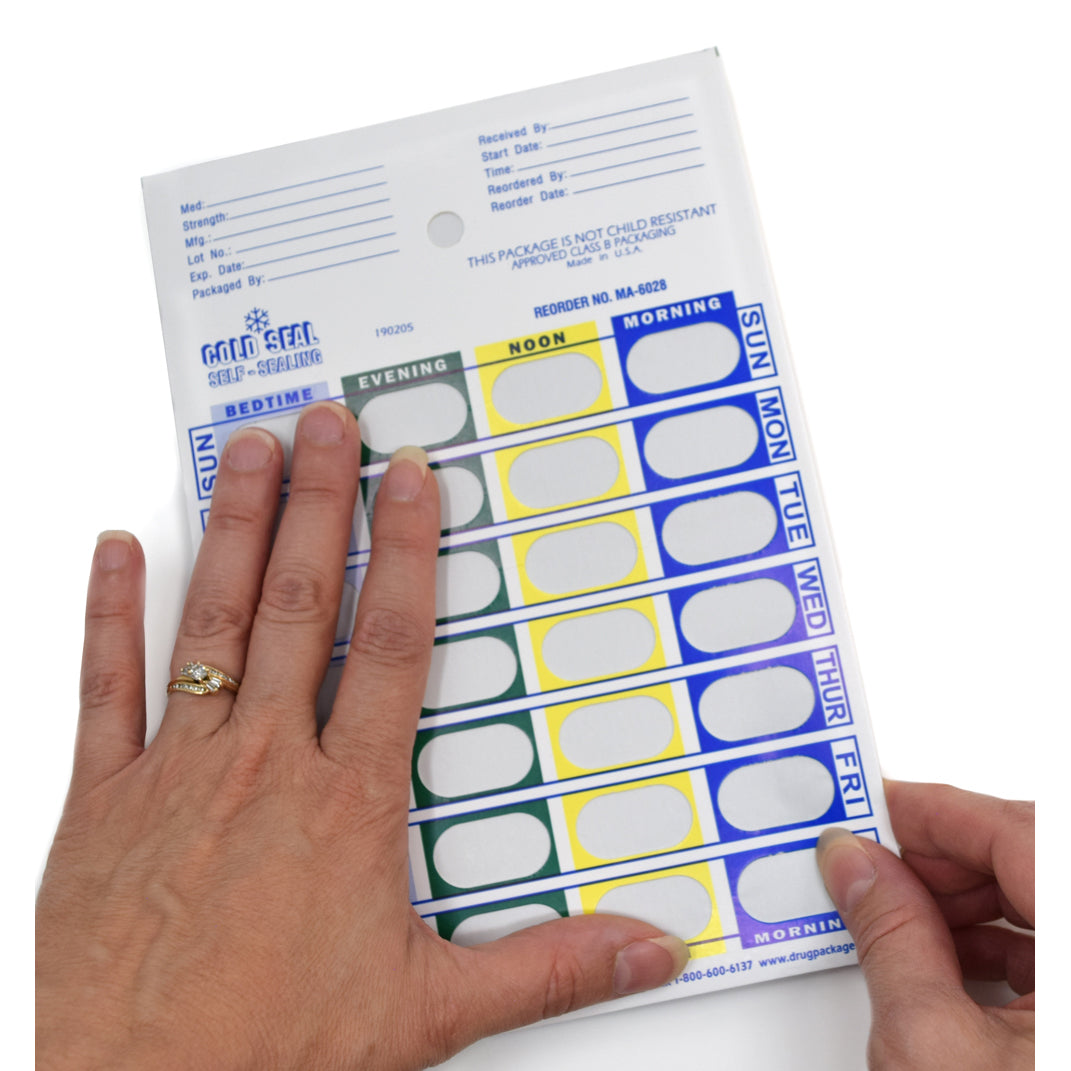 Weekly, 4 Time a Day, Cold Seal Medication Blister Cards - Book Fold