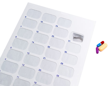 Extra Large Monthly, Cold Seal Medication Blister Cards - Trifold (6, 12, 100, or 250 Pack)