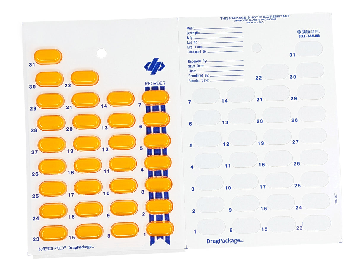31 Day Monthly Cold Seal Pharmacy Blister Packs - Large 6 Pack