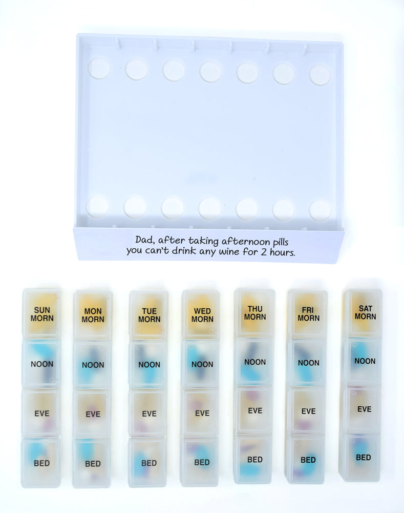 MedWrite Jumbo 4X a Day Weekly Pill Organizer in Storage Tray - Writable Surface on Tray for Medication Instructions and Notes