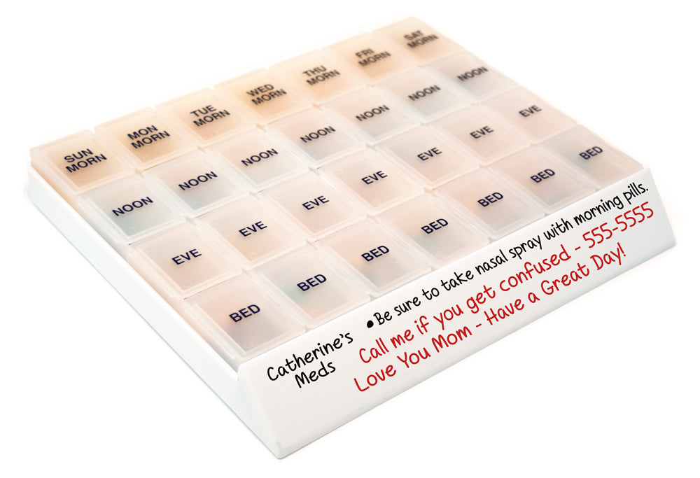MedWrite Jumbo 4X a Day Weekly Pill Organizer in Storage Tray - Writable Surface on Tray for Medication Instructions and Notes