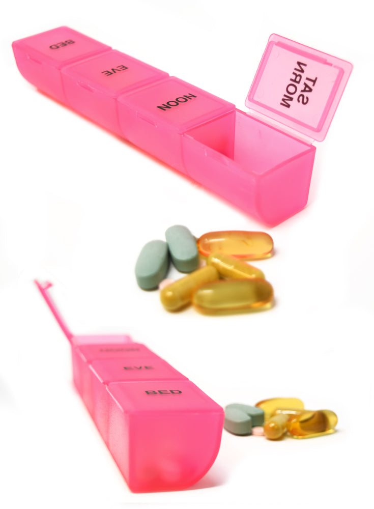 MedWrite Jumbo 4X a Day Weekly Pill Organizer in Storage Tray - Writable Surface on Tray for Medication Instructions and Notes
