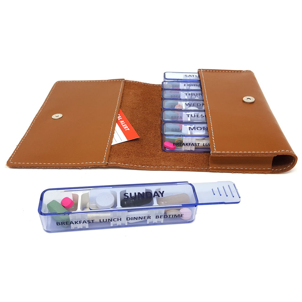 Kibodan Leather Pill Case Wallet - Weekly Pill Organizer